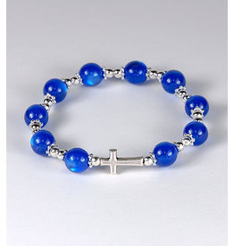 Malhame Regina Rosary Bracelet - Elastic (8mm Cat's Eye Blue Beads)