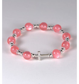 Malhame Regina Rosary Bracelet - Elastic (8mm Cat's Eye Pink Beads)