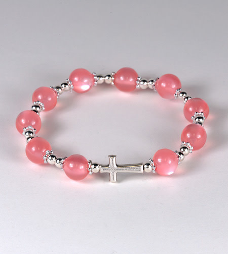 Rosary Bracelet - Elastic (Cat's Eye Pink Beads) - Reilly's Church Supply &  Gift Boutique