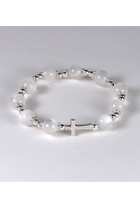 Malhame Regina Rosary Bracelet - Elastic (8mm Cat's Eye, White Beads)