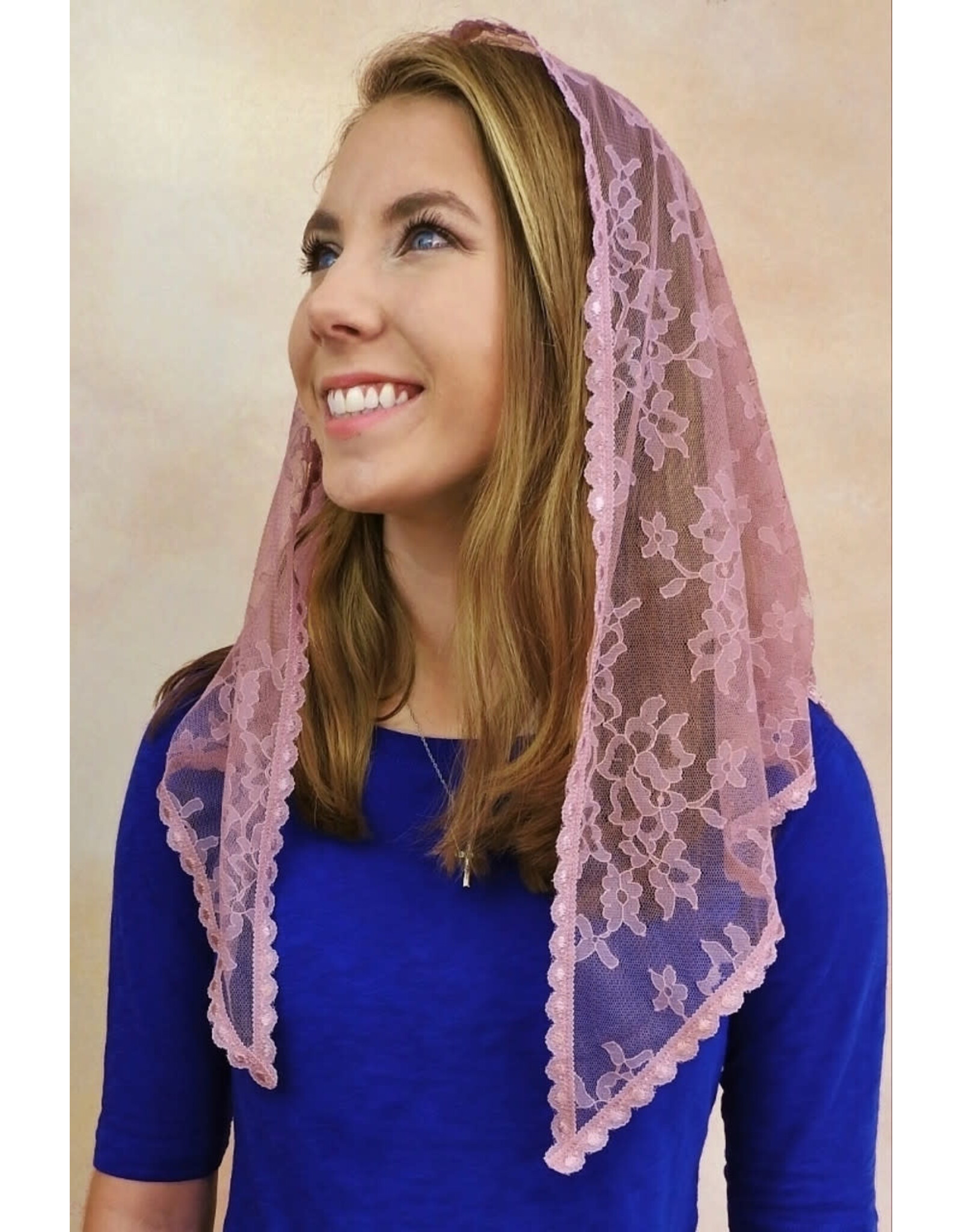Veils by Lily Veil - Dusty Rose Lace Mantilla