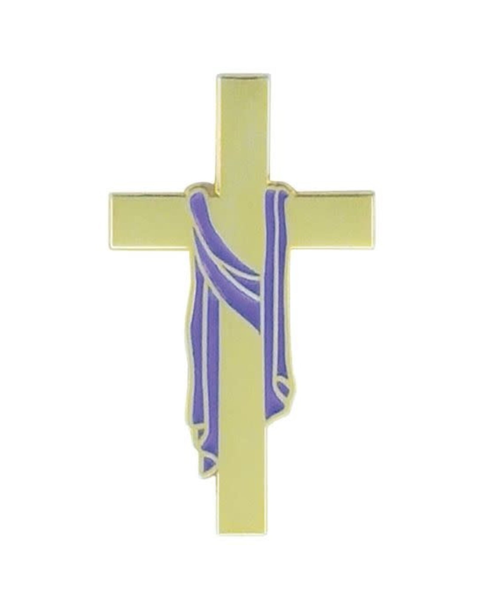 Terra Sancta Lapel Pin - Gold Cross with Purple Sash, Gold Plated