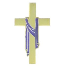 Terra Sancta Lapel Pin - Gold Cross with Purple Sash, Gold Plated