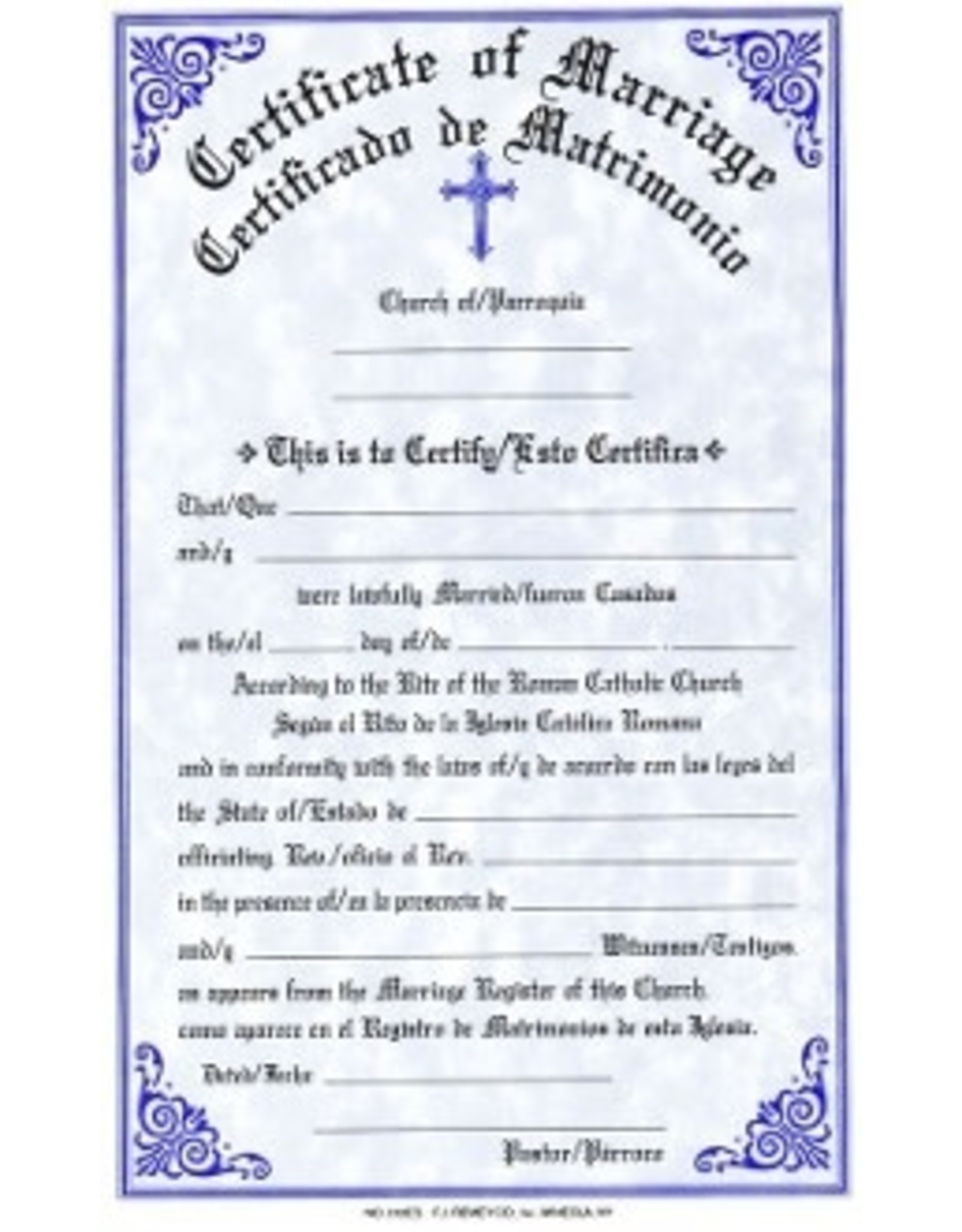 Remey, F.J. Bilingual Marriage Certificates (50) Pad