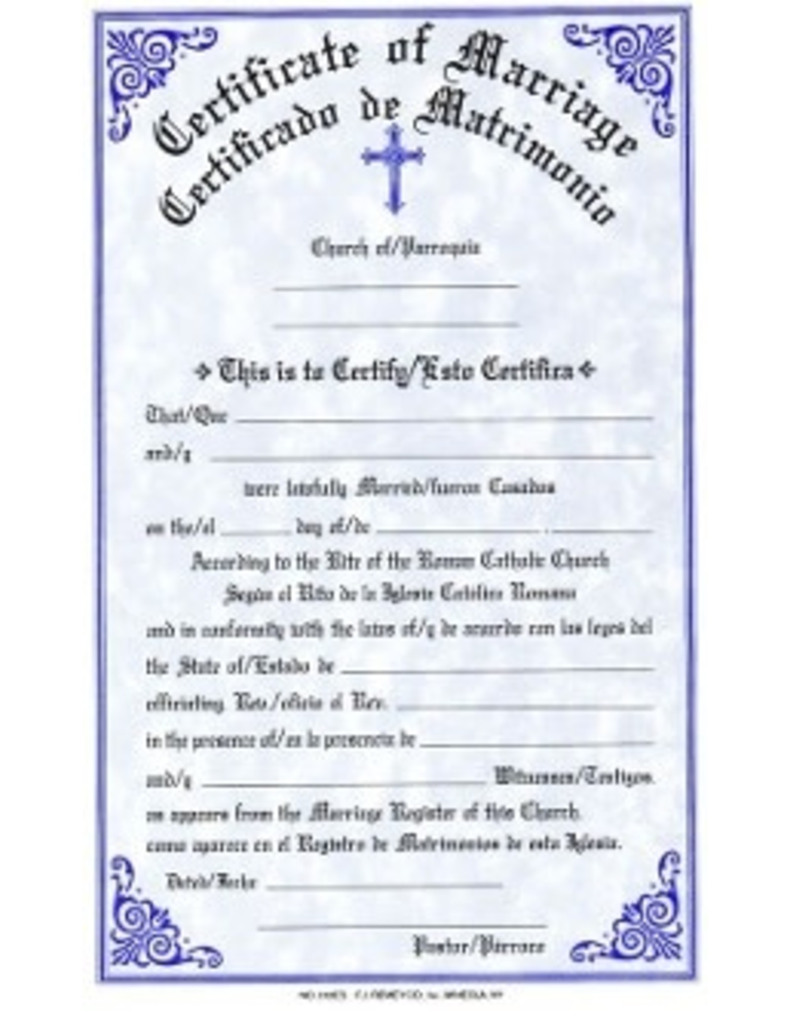 Remey, F.J. Certificates - Marriage, Bilingual (Pad of 50)