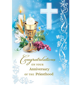 Greetings of Faith Card - Anniversary of Priesthood (Blue with Filigree)