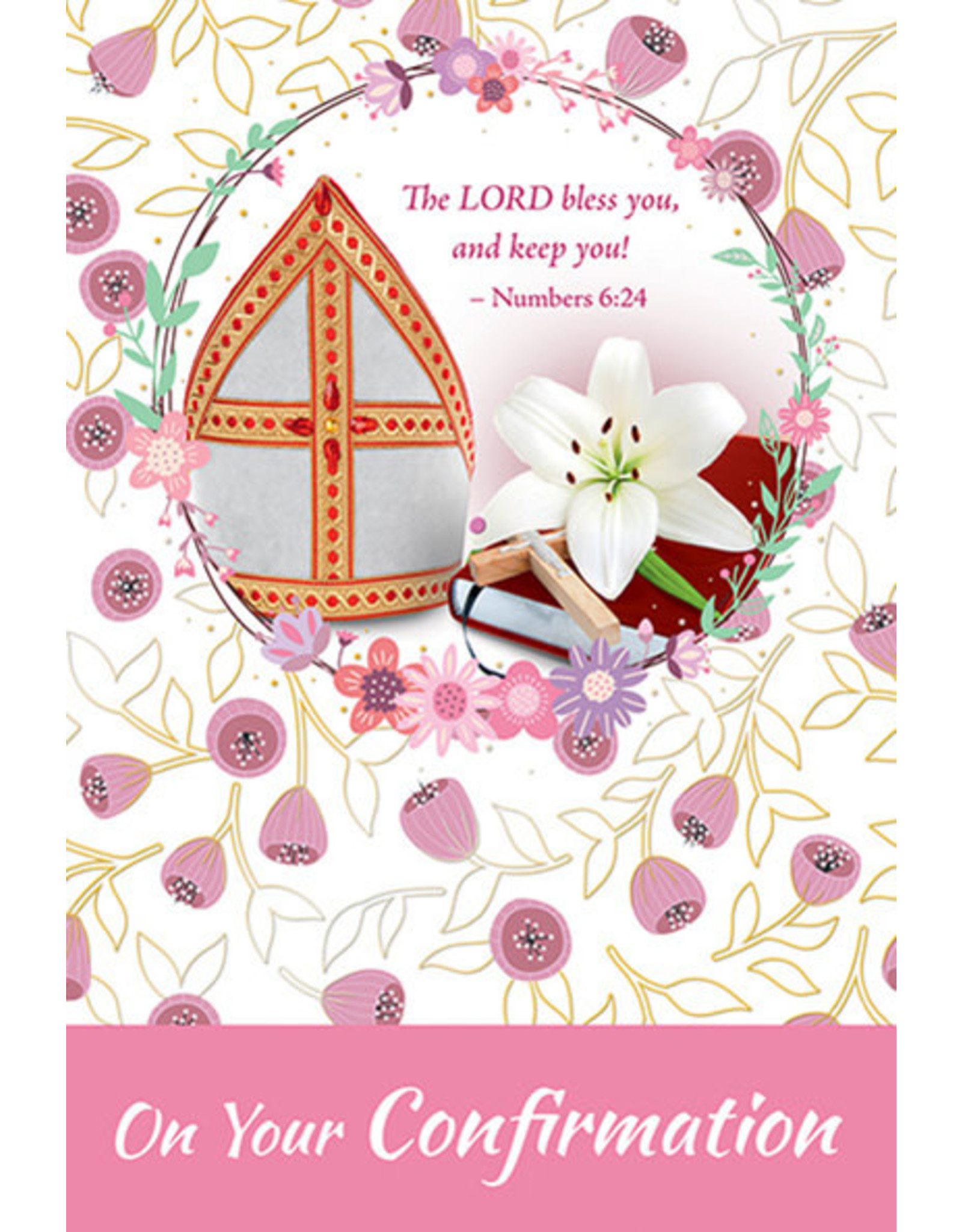 Greetings of Faith Card - Confirmation, Girl (Pink Flowers)