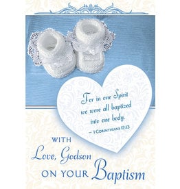 Greetings of Faith Card - Baptism, Godson (Blue Heart)