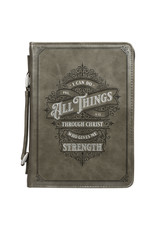 Christian Art Gifts Bible Cover - All Things, Grey Filigree, Medium