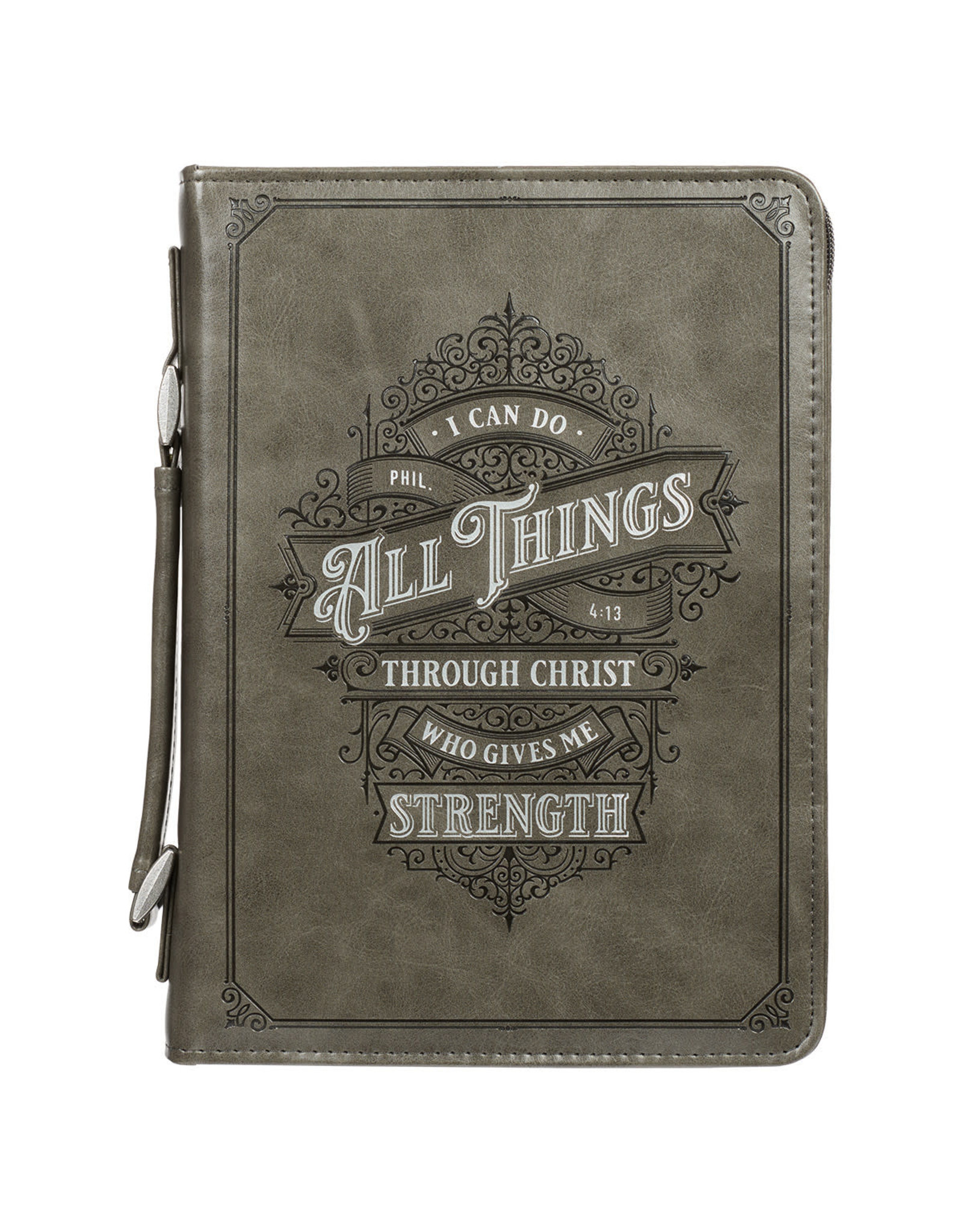 Christian Art Gifts Bible Cover - All Things, Grey Filigree, Medium