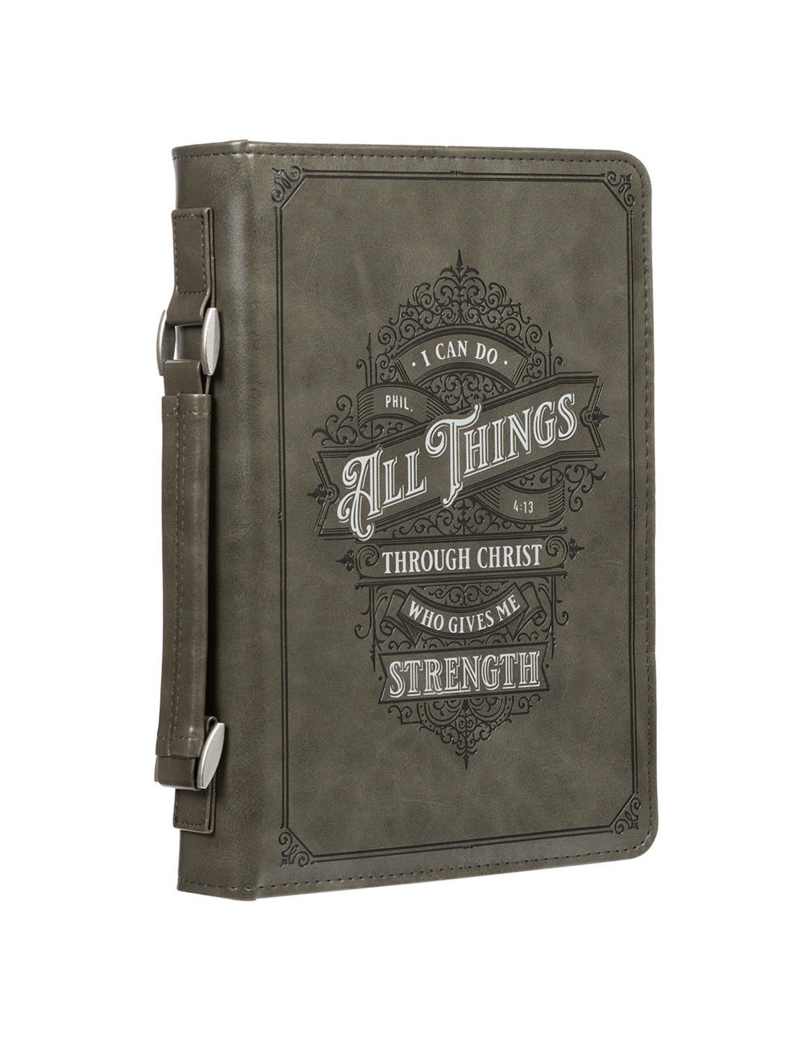 Christian Art Gifts Bible Cover - All Things, Grey Filigree, Medium