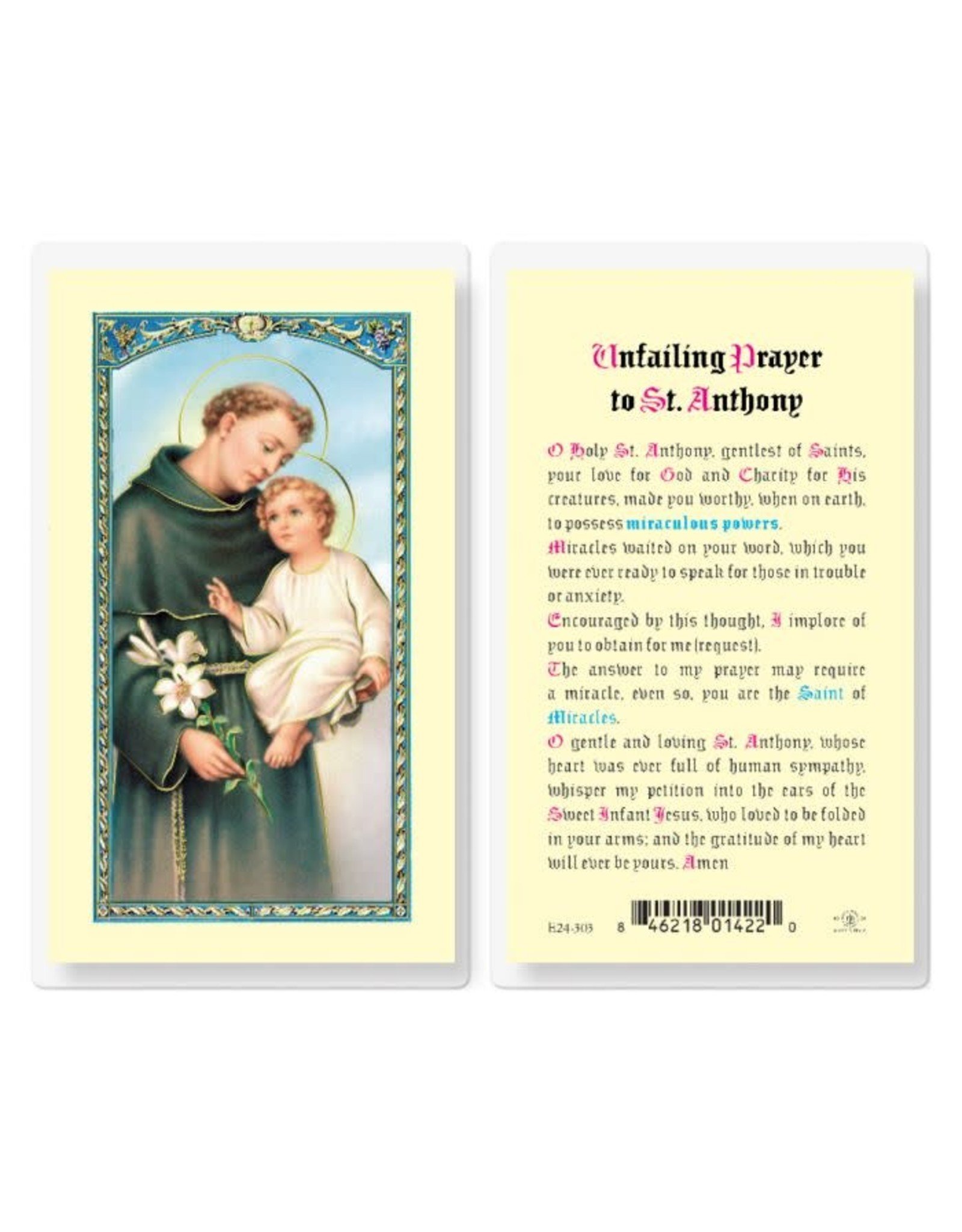 Hirten Holy Card, Laminated - St. Anthony of Unfailing Prayer