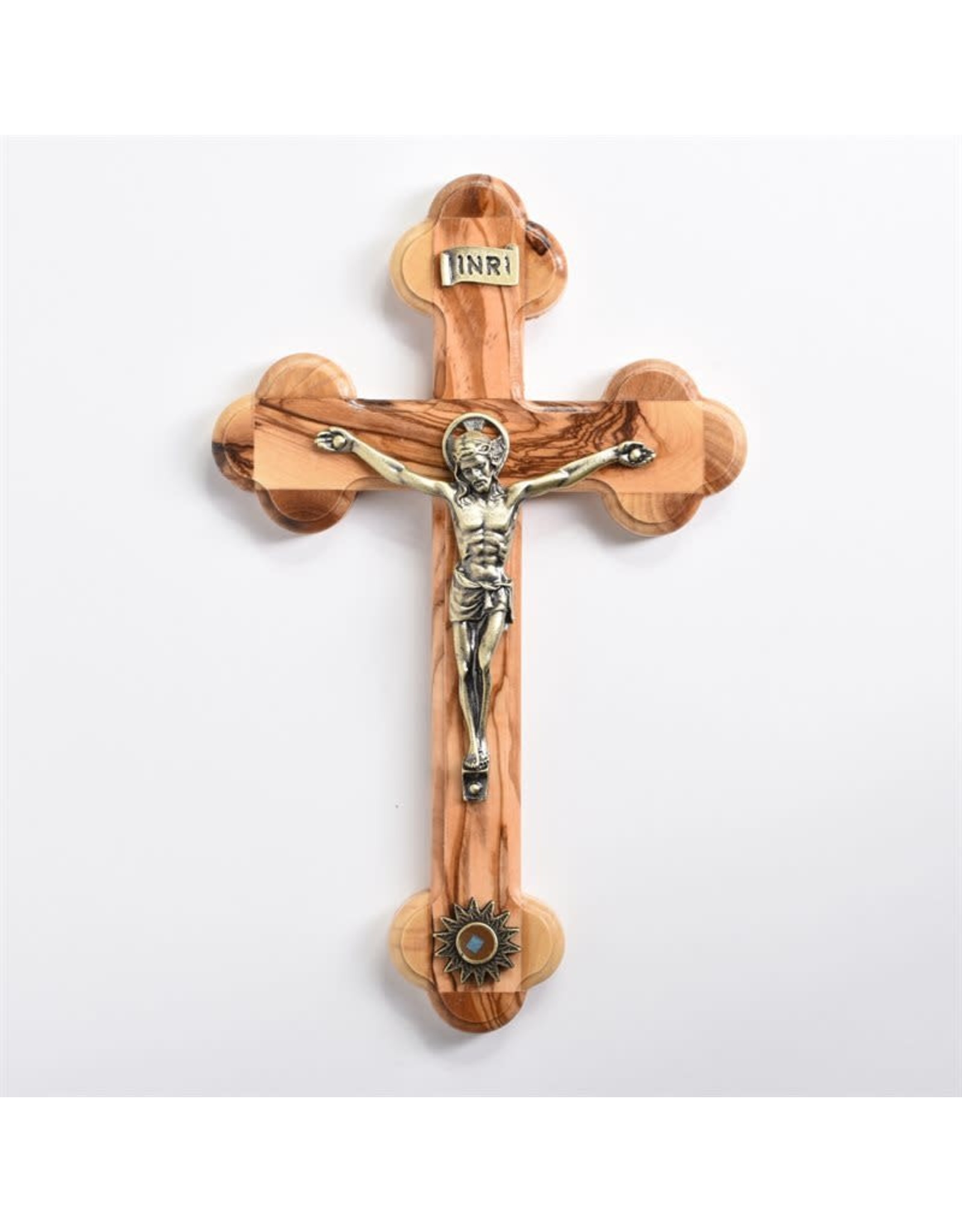 Shomali Olive Wood Crucifix with Relic from Holy Land (7-3/4")