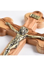Shomali Olive Wood Crucifix with Relic from Holy Land (7-3/4")