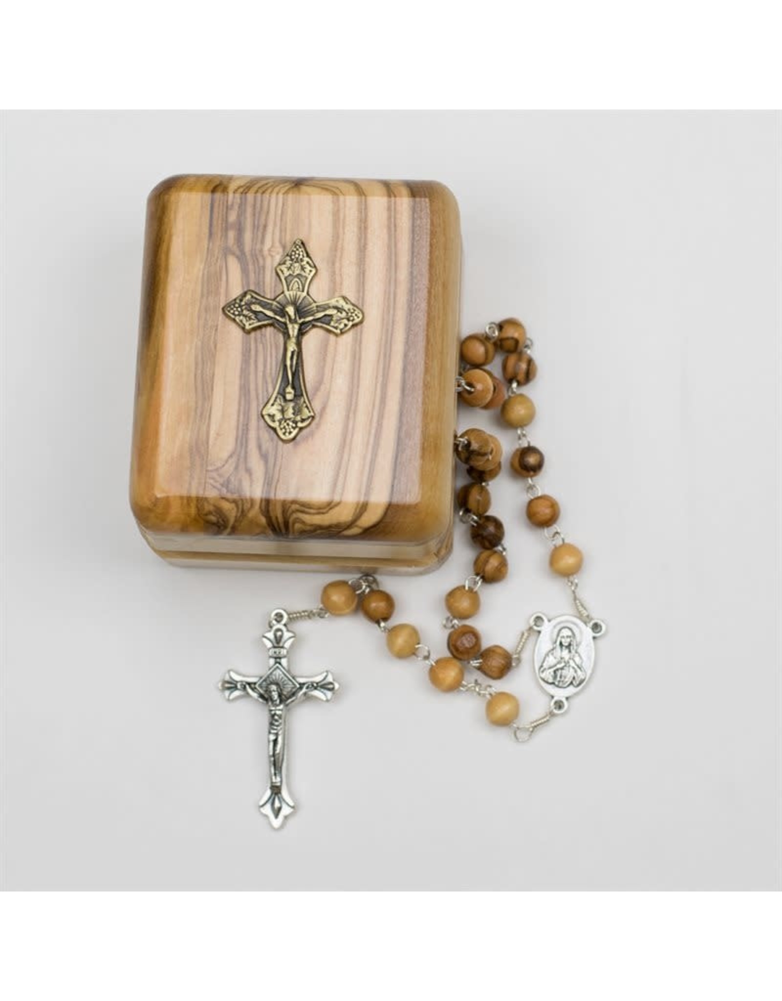 Shomali Crucifix Rosary Box, Includes Rosary (Olive Wood from the Holy Land)