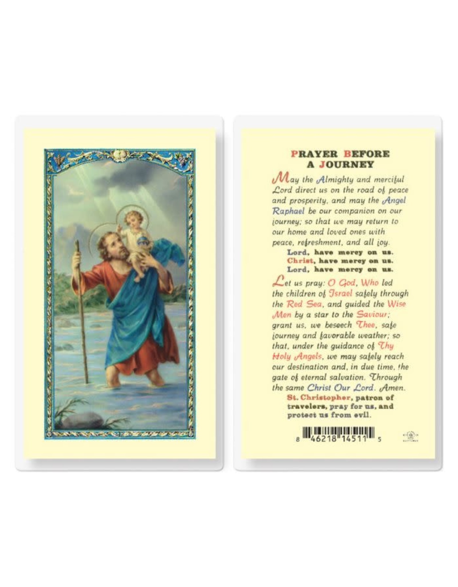 Hirten Holy Card, Laminated - St. Christopher Prayer Before a Journey