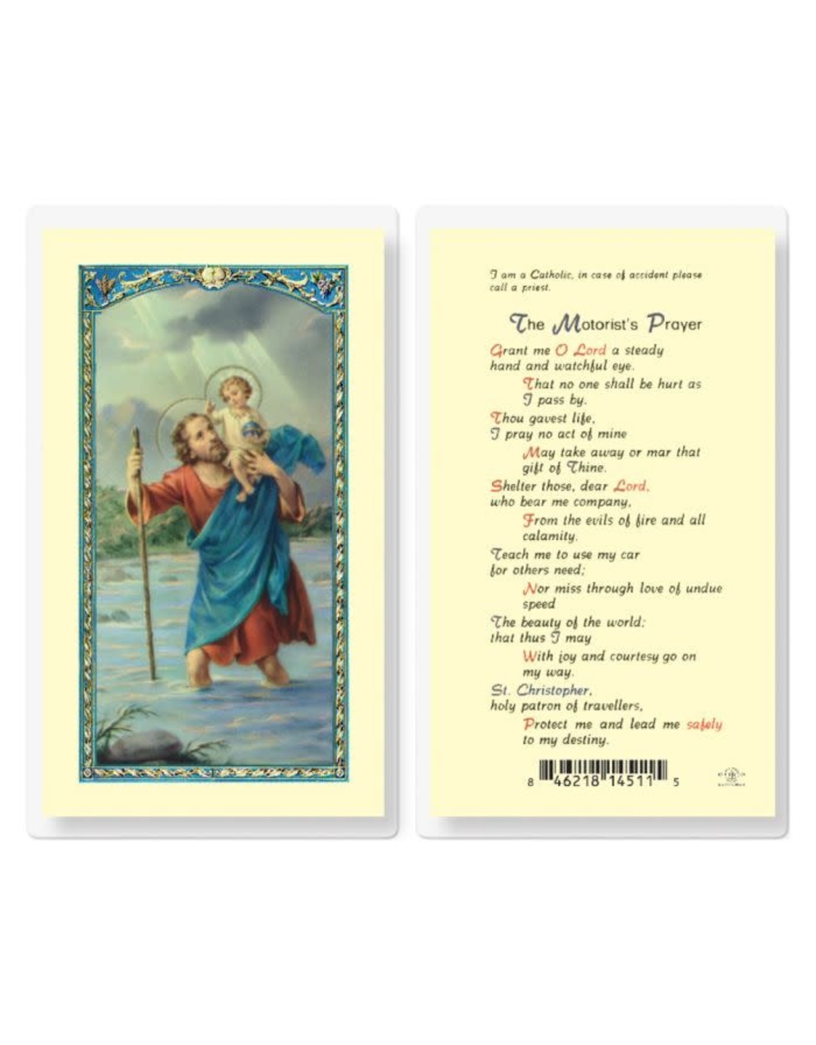 Hirten Holy Card, Laminated - St. Christopher The Motorist's Prayer