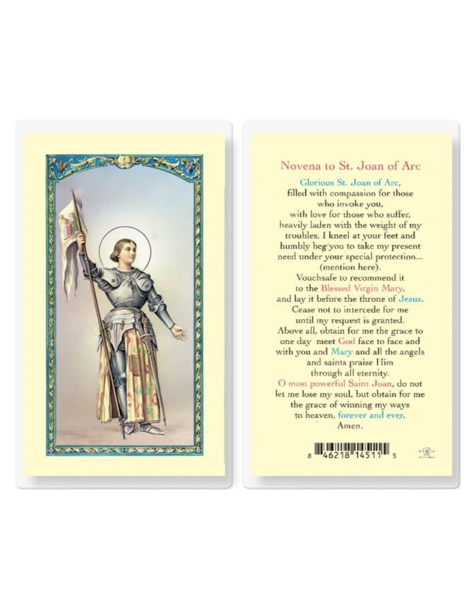 Hirten Holy Card, Laminated - St. Joan of Arc