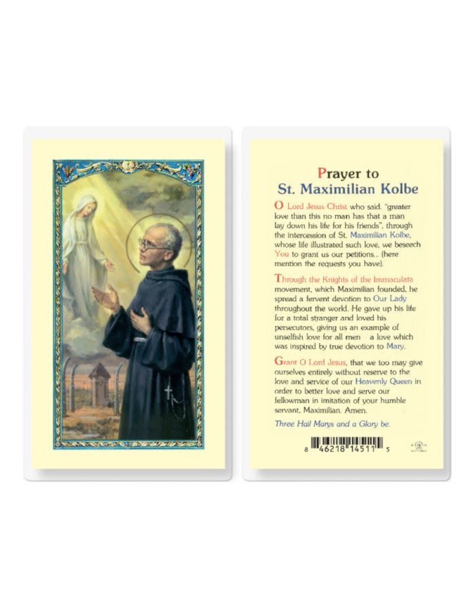Hirten Holy Card, Laminated - St. Maximilian Kolbe