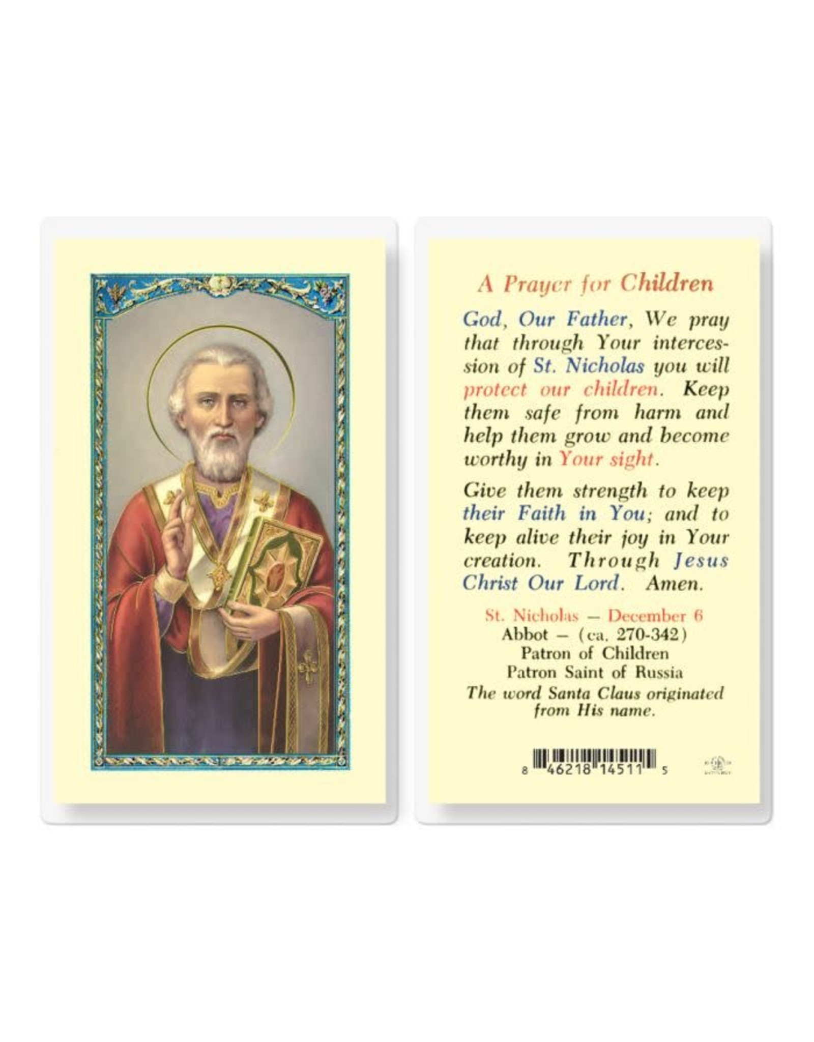 Hirten Holy Card, Laminated - St. Nicholas with Prayer for Children