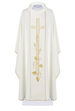 Haftina Chasuble - White Embroidered Cross with Vine