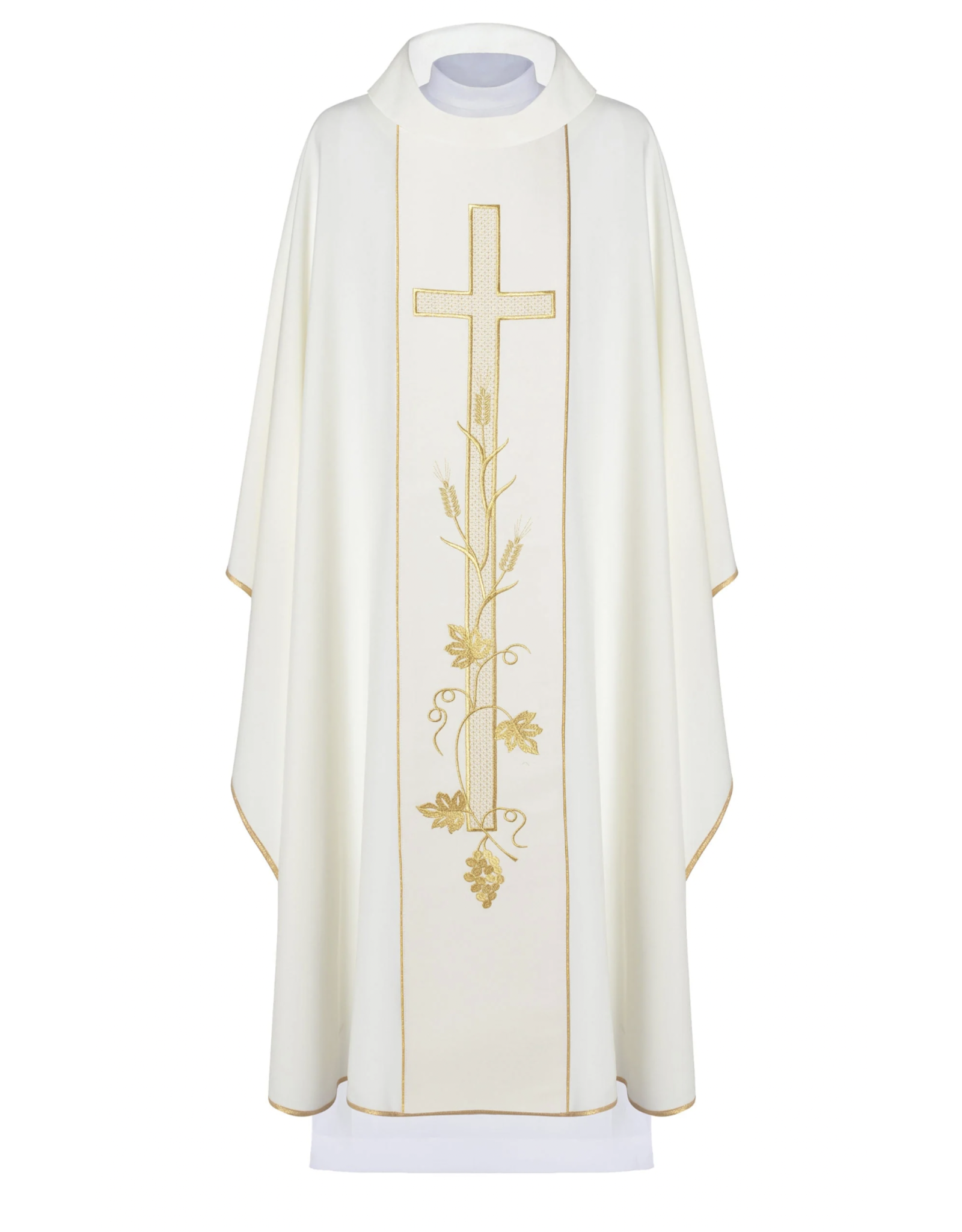 Haftina Chasuble - White Embroidered Cross with Vine