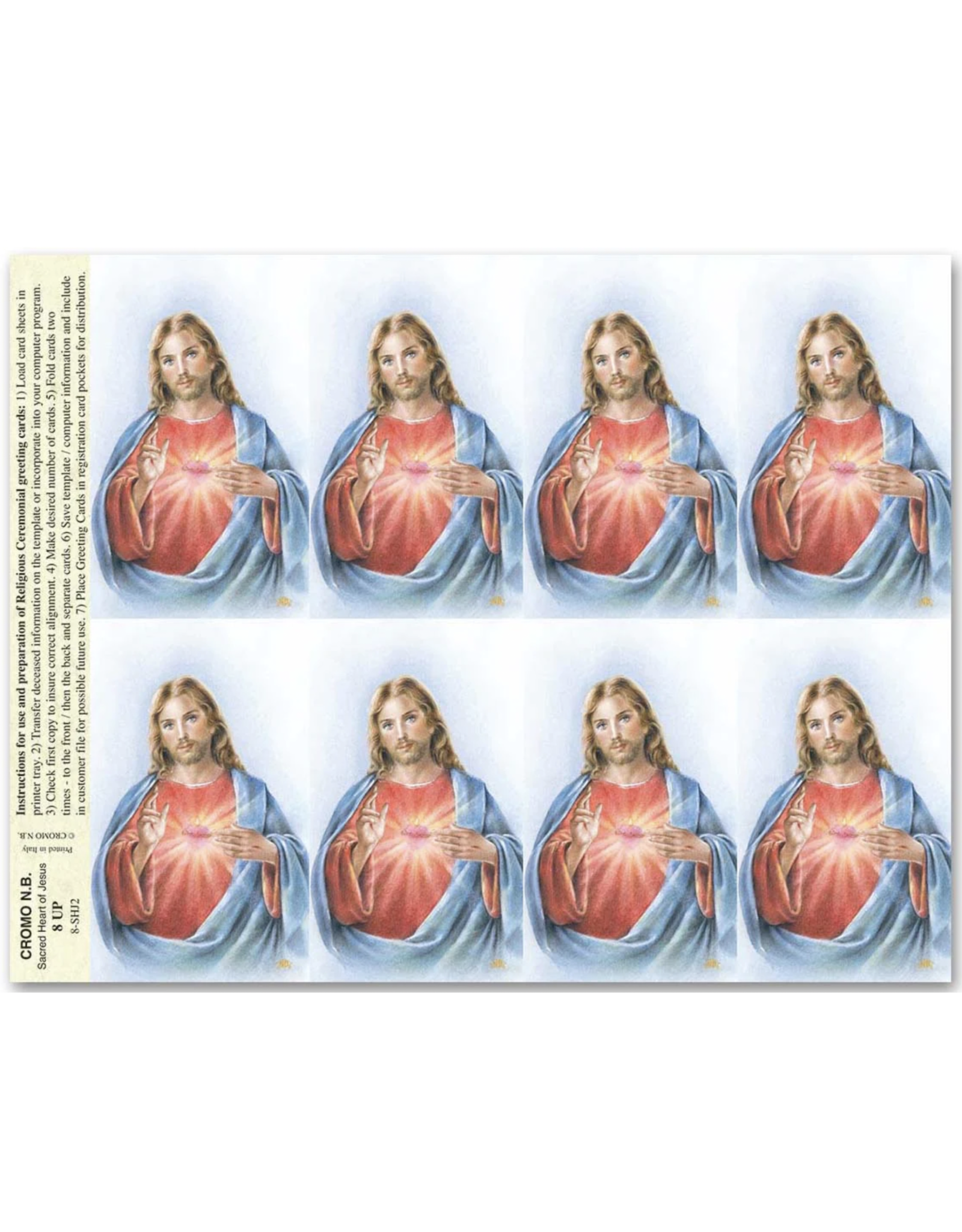 San Francis Holy Cards - Laser - Sacred Heart of Jesus (Sheet of 8)