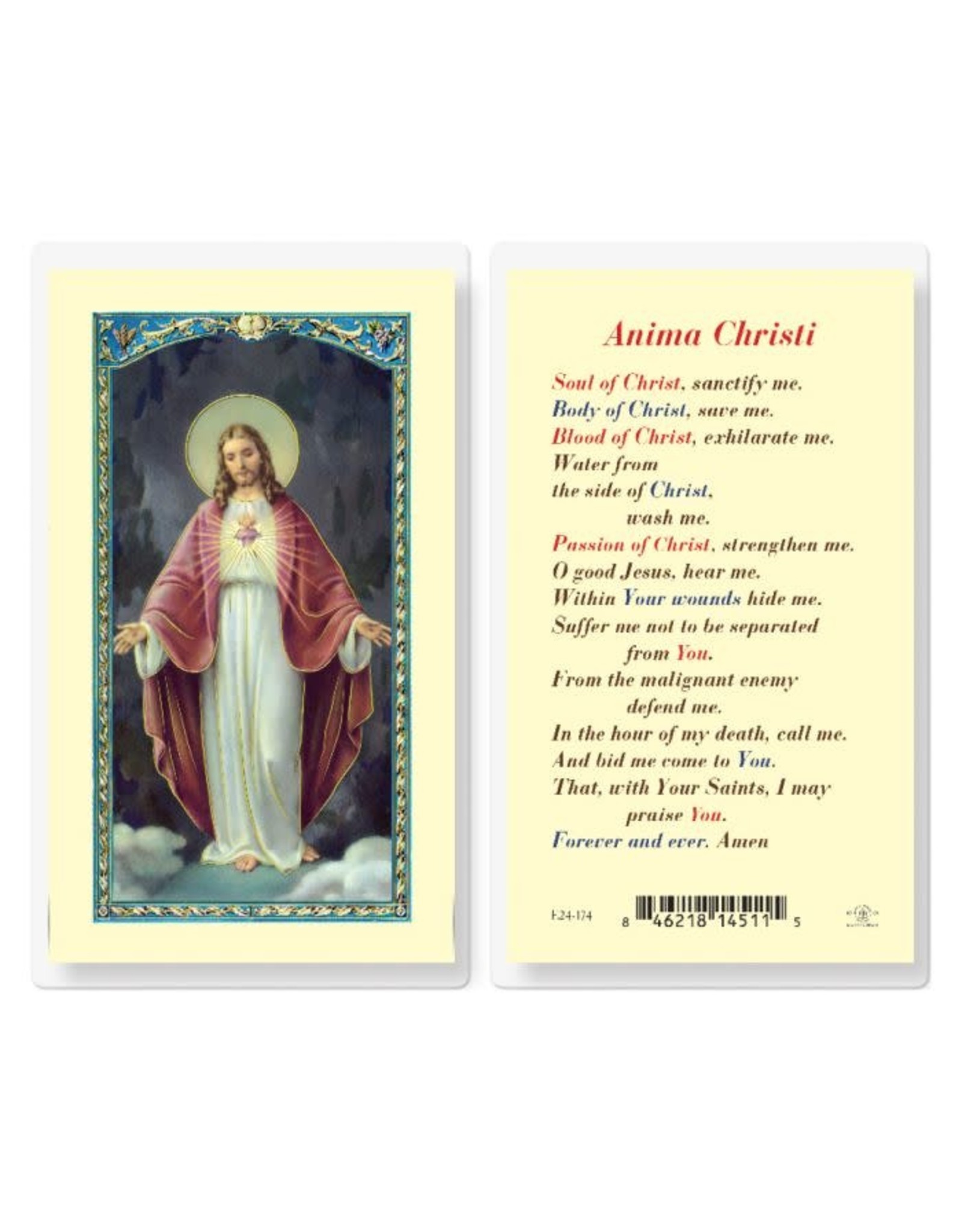 Hirten Holy Card, Laminated - Anima Christi Sacred Heart of Jesus