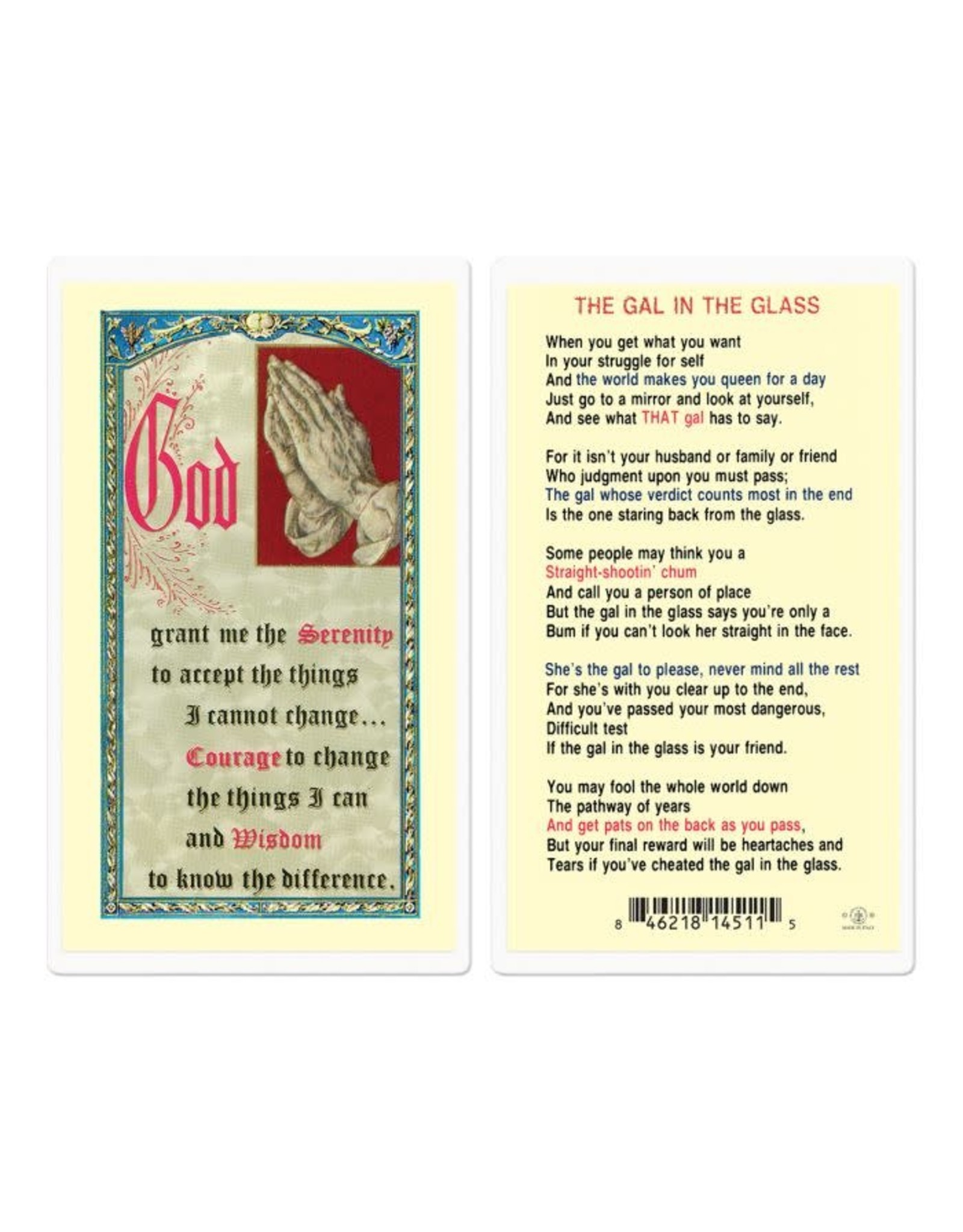 Hirten Holy Card, Laminated - The Gal in the Glass Serenity