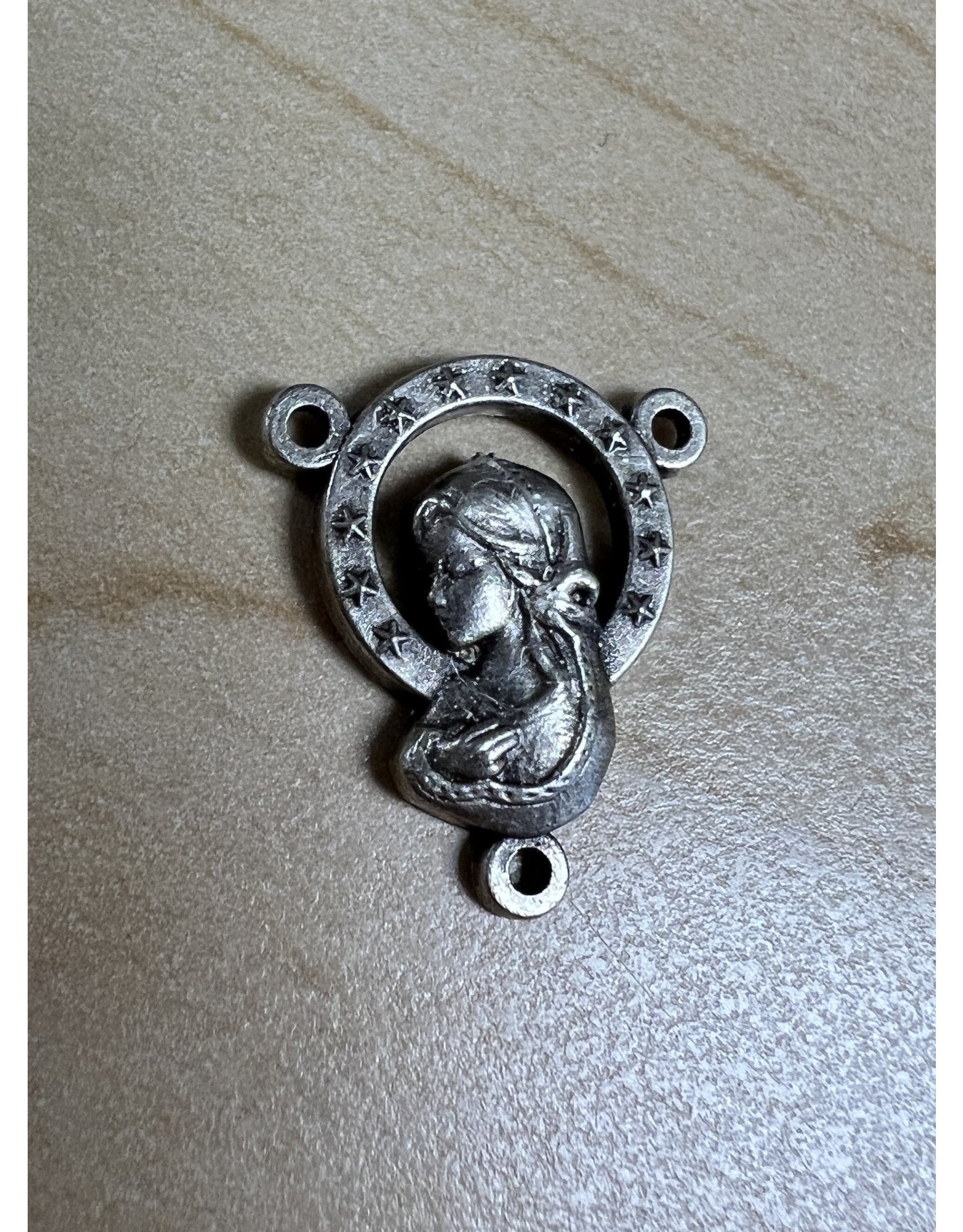 Religious Art Rosary Centerpiece - Mary with Stars, Silver