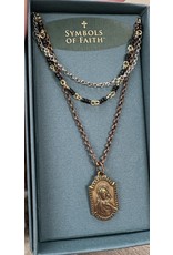 Symbols of Faith Necklace, Multi Layered - Sacred Heart of Jesus/Our Lady of Mt. Carmel