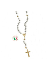 Tuscan Hills Silver/Gold Tone Rose Petal Bead Rosary with Pope Francis Cross