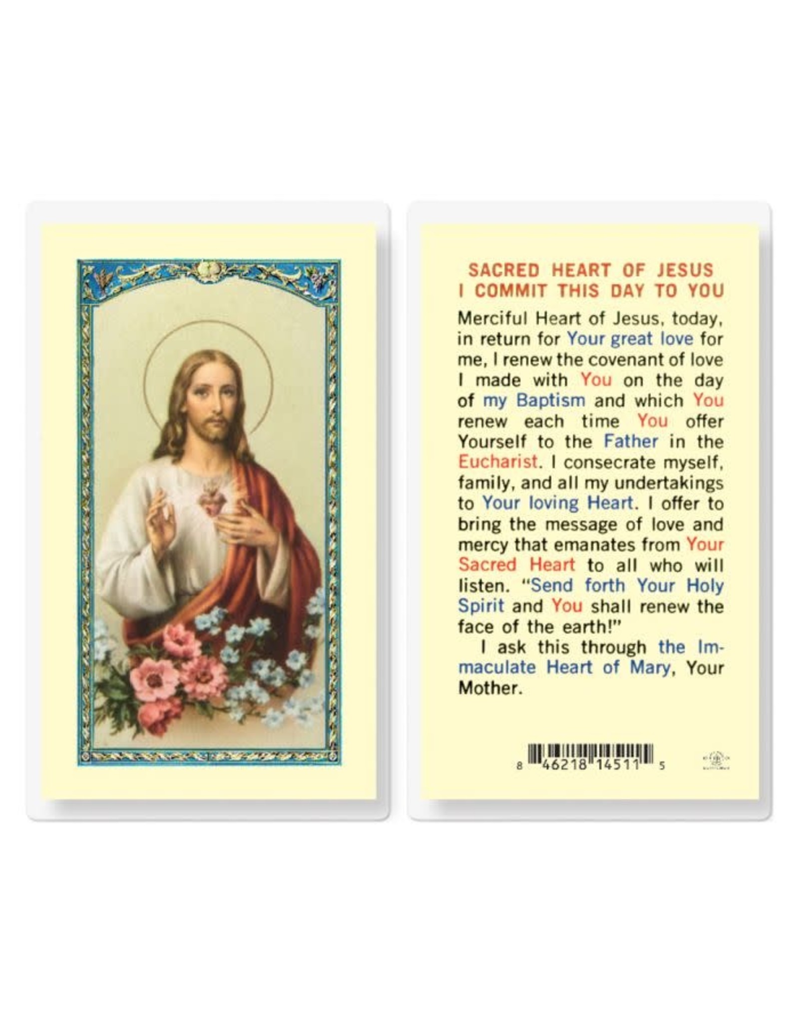 Hirten Holy Card, Laminated - I Commit This Day To You with Sacred Heart of Jesus