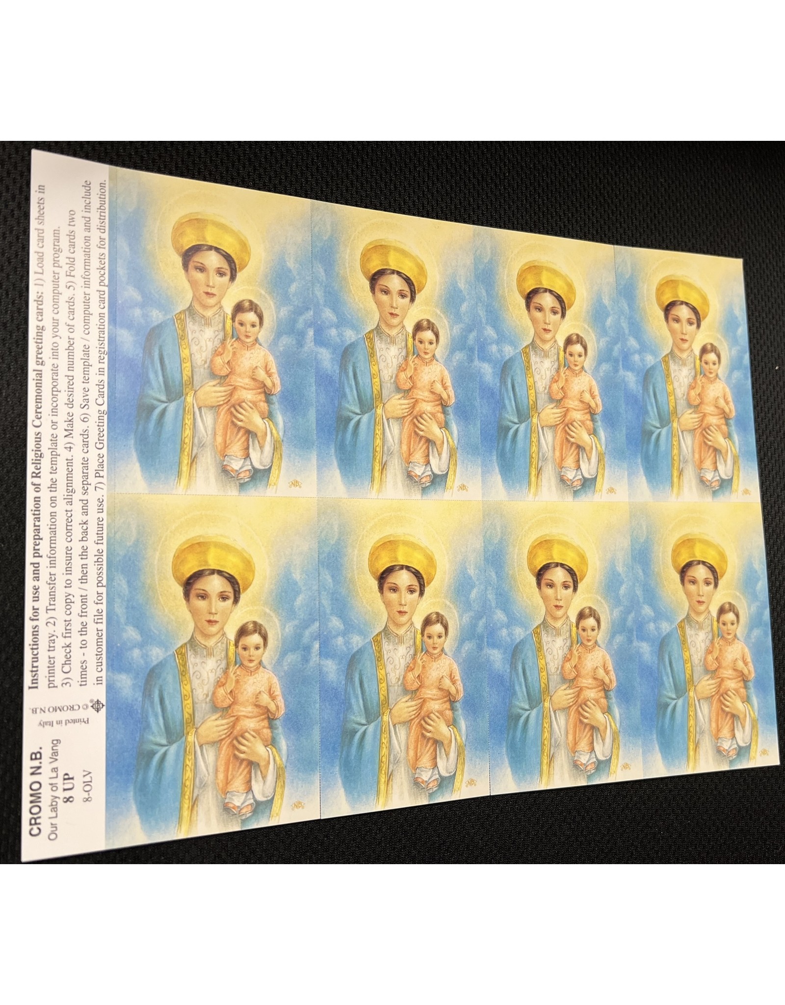 San Francis Holy Cards - Laser - Our Lady of La Vang (Sheet of 8)