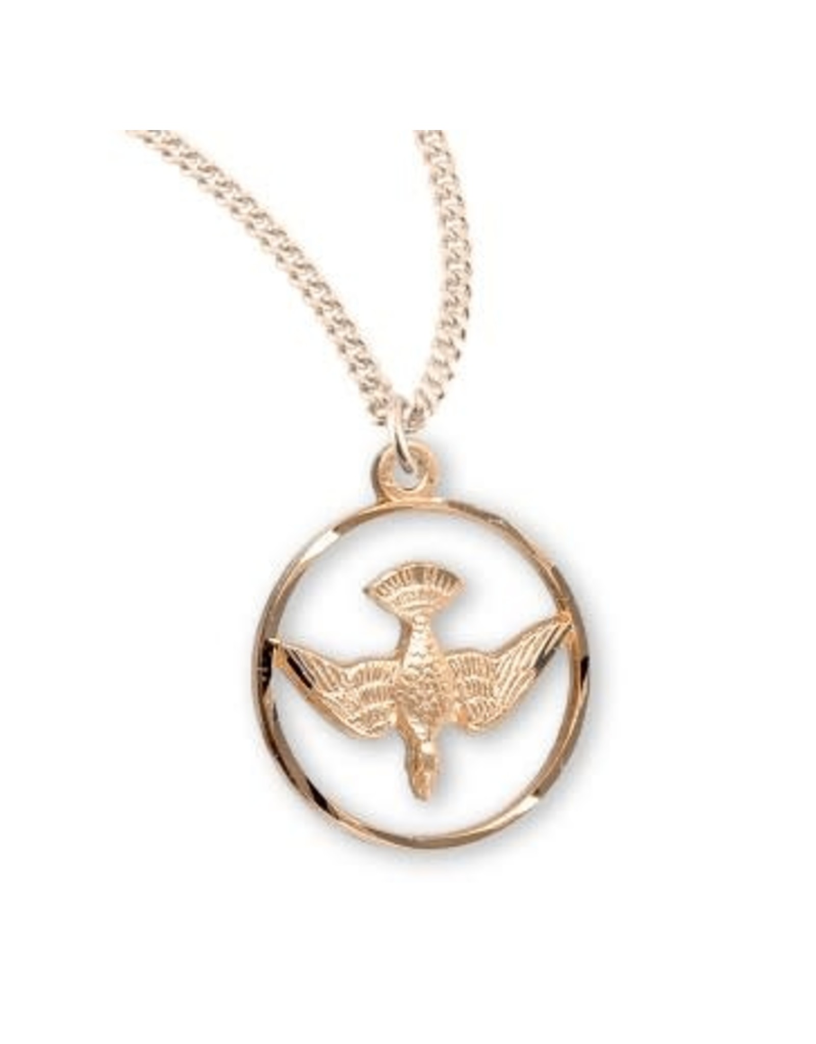 HMH Holy Spirit Dove Pendant Medal, Gold over Sterling Silver, 18" Chain