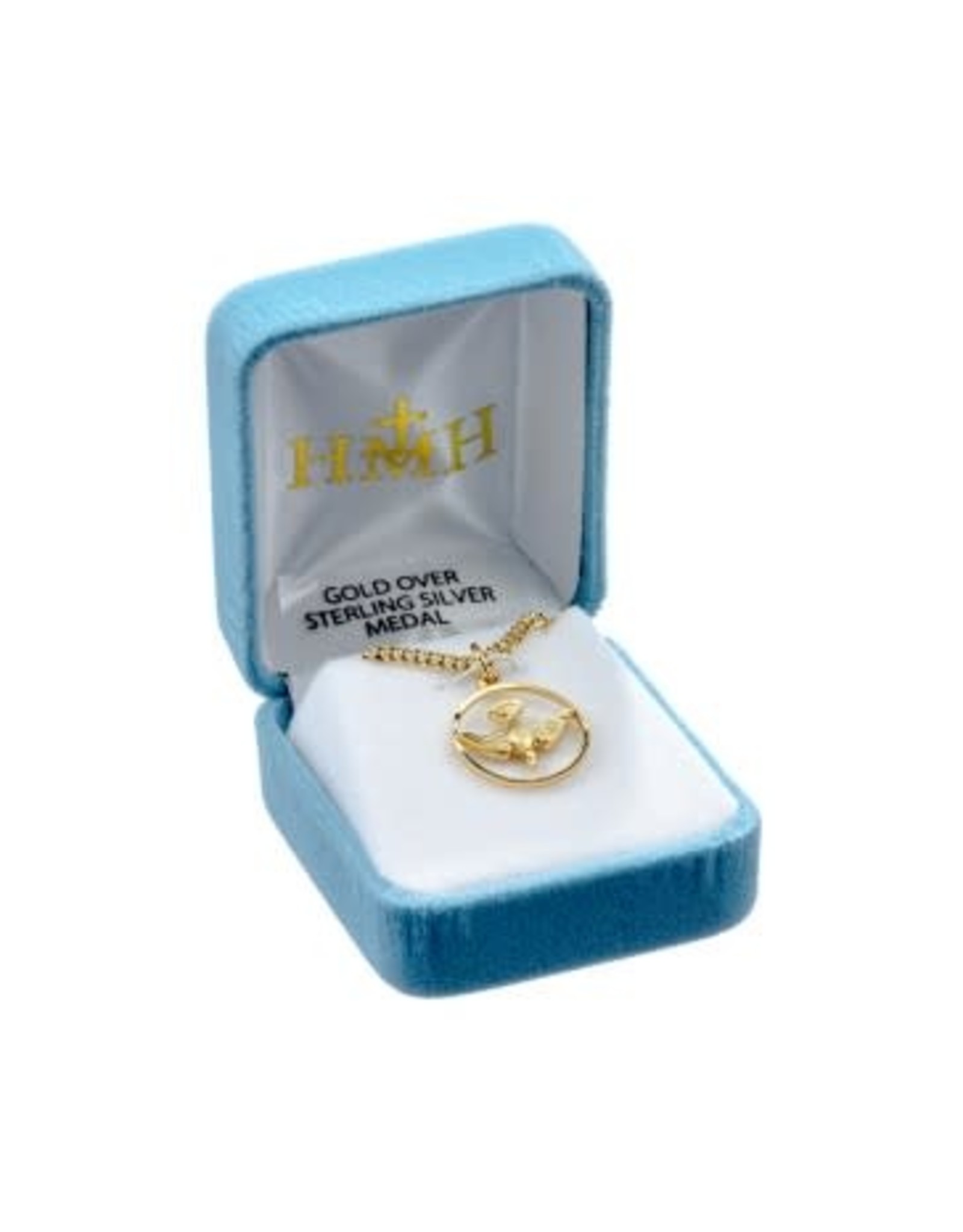HMH Holy Spirit Dove Pendant Medal, Gold over Sterling Silver, 18" Chain