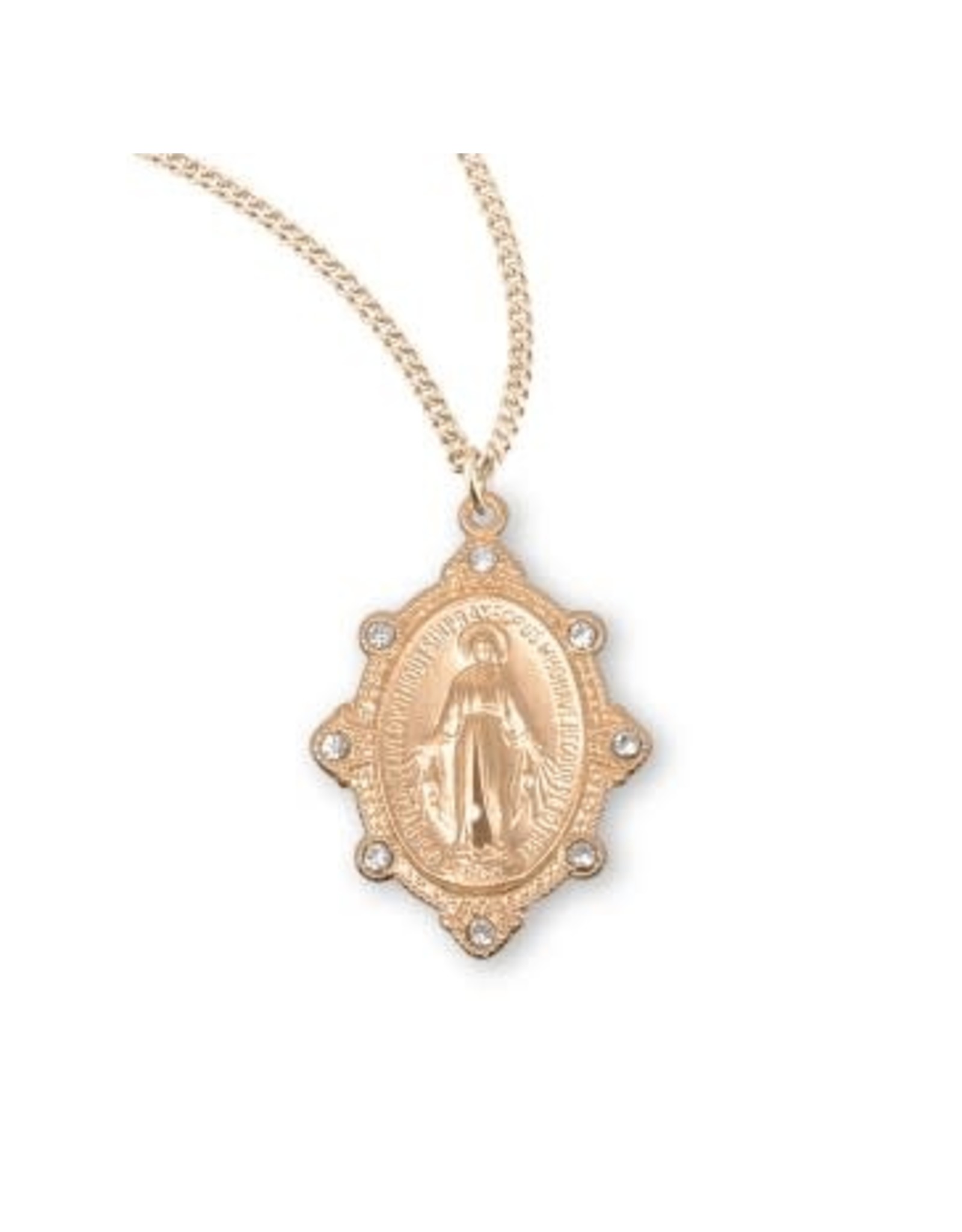 HMH Miraculous Medal, Austrian Crystal, Gold over Sterling Silver, 18" Chain