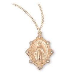 HMH Miraculous Medal, Austrian Crystal, Gold over Sterling Silver, 18" Chain