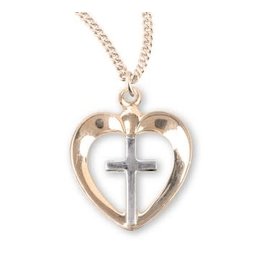 HMH Cross in Heart Pendant - Two-Tone, Gold over Sterling Silver on 18" Chain