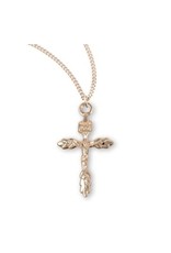 HMH Crucifix Medal, Wheat, Gold over Sterling Silver, 18" Chain