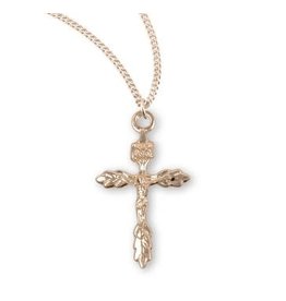 HMH Crucifix Medal, Wheat, Gold over Sterling Silver, 18" Chain