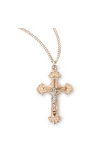 HMH Crucifix Medal - Fancy Engraved, Two-Tone Gold/Sterling Silver, 18" Chain