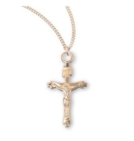 HMH Crucifix Medal, Flare Tipped, Gold Over Sterling Silver, 18" Chain