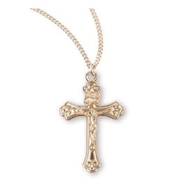 HMH Crucifix Medal - Tapered, Gold over Sterling Silver, 18" Chain