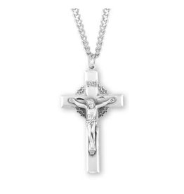 HMH Crucifix Medal, Crown of Thorns - Sterling Silver on 24" Chain