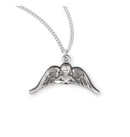 HMH Guardian Angel with Wings Medal, Sterling Silver, 18" Chain