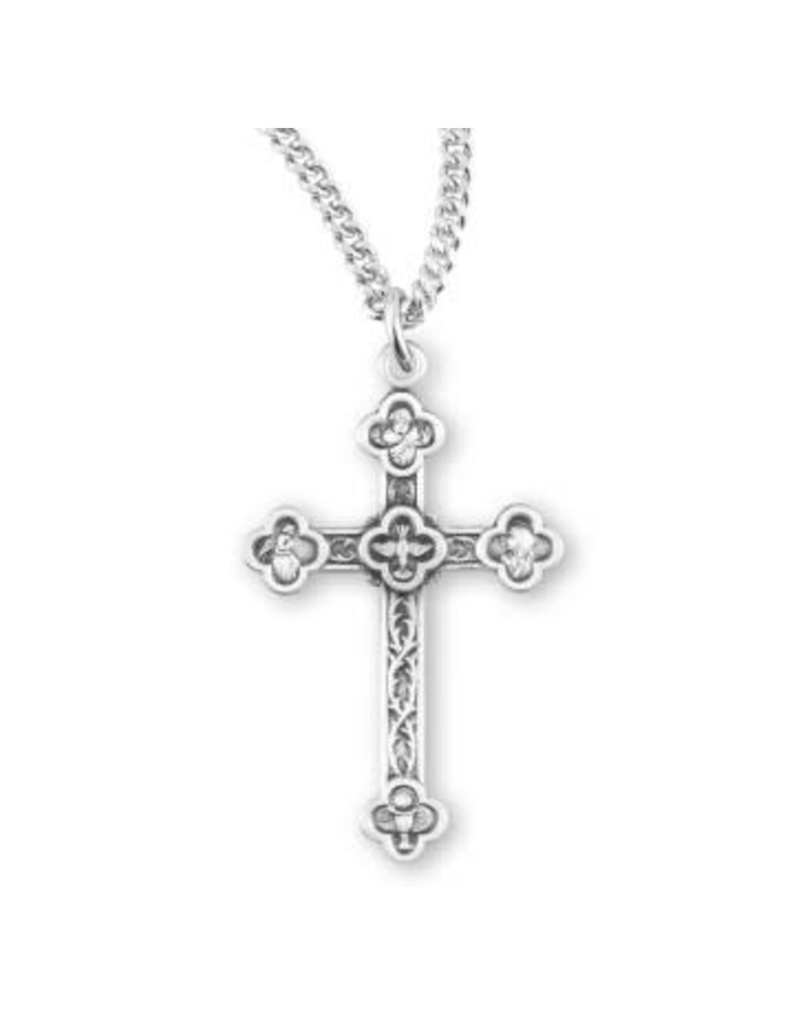 Cross Medal, Engraved Vine Pattern Sterling Silver on 18" Chain
