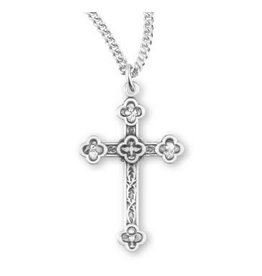 HMH Cross Medal - Engraved Vine Pattern, Sterling Silver, 18" Chain