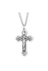 HMH Crucifix Medal, Baroque Leaf Design - Sterling Silver on 24" Chain
