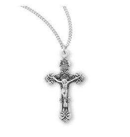 HMH Crucifix Medal, Fancy Filigree - Sterling Silver on 18" Chain